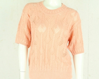 Vintage Sweater Female size M salmon plain hole pattern short sleeve knit