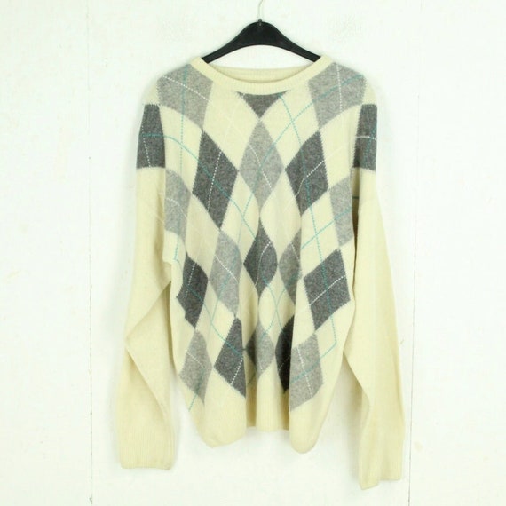 Vintage Pullover mit Wolle Gr. L beige grau diamo… - image 1