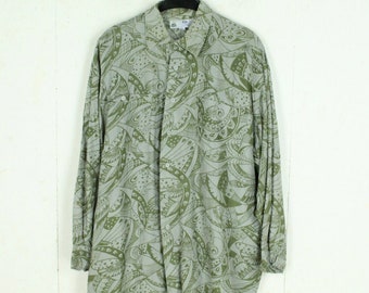 Vintage 90s silk shirt size XL grey green crazy pattern silk