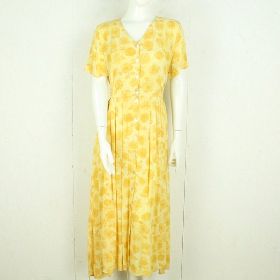 Vintage Maxikleid Gr. L gelb geblümt Kleid