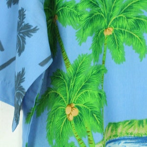 Vintage Hawaiian Shirt Size XL blue colorful palm trees beach image 3