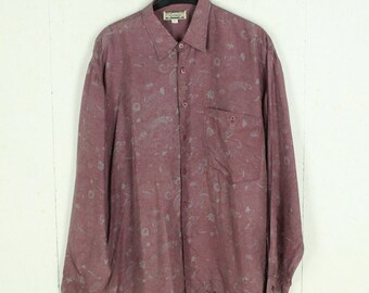 Vintage 90s silk shirt size M purple grey patterned silk