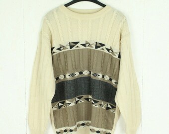 Vintage Pullover Gr. L beige mehrfarbig Crazy Pattern Strick