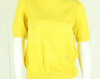 Vintage sweater female size M yellow plain short sleeve knit