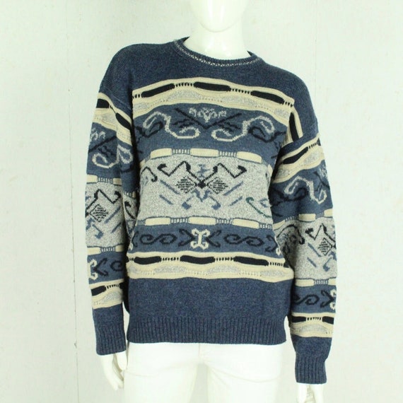 Vintage Pullover mit Wolle Gr. M blau mehrfarbig … - image 1