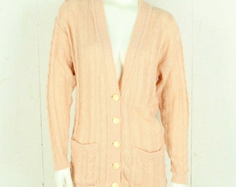 Vintage Cardigan Female size L salmon plain cable knit