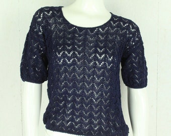 Vintage sweater female size S blue plain hole pattern short sleeve knit