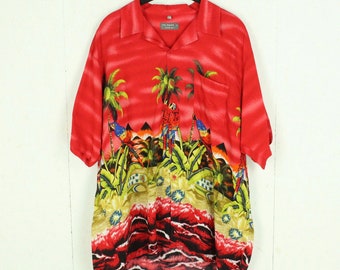 Vintage Hawaiian Shirt Size XXL red colorful palm trees