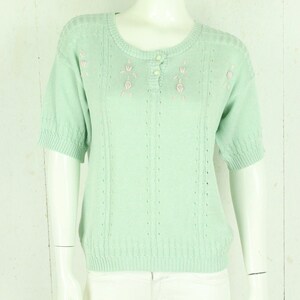 Vintage Sweater Female size M mint cable pattern short sleeve knit image 1