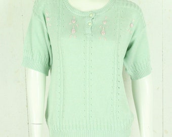 Vintage Sweater Female size M mint cable pattern short sleeve knit