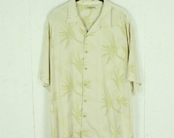 Vintage Hawaiian Shirt Size XL beige patterned silk