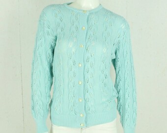 Vintage Cardigan Female size M blue plain hole pattern knit