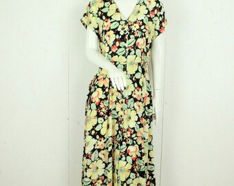 Vintage maxi dress size M black colorful floral dress