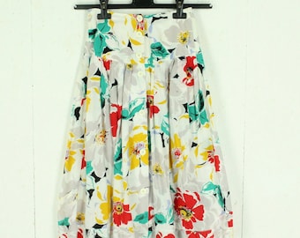 Vintage midi skirt size. S white colorful floral high waist skirt