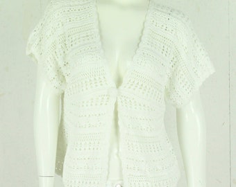 Vintage Cardigan Female size M white plain hole pattern short sleeve knit