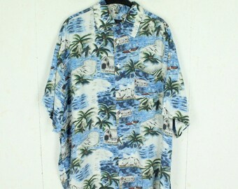 Vintage Hawaiian Shirt Size XL multicolored palm trees sea