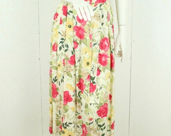 Vintage midi skirt size. M beige colorful floral high waist skirt