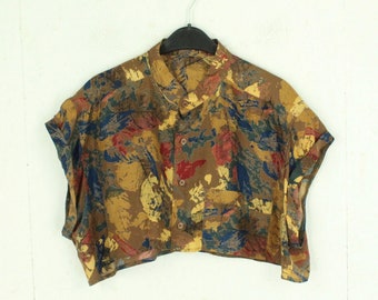 Vintage Bluse Gr. M braun mehrfarbig Crazy Pattern kurzarm