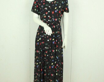 Vintage maxi dress size M black colorful floral dotted dress