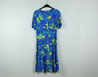 Vintage floral dress, Size S, 90s clothing, dress, 90s, flower pattern, a-line, button down (KK/20/02/018)