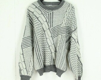 Vintage sweater size L grey crazy pattern knit