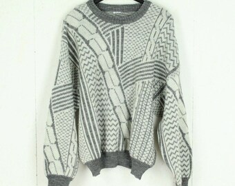 Taille du pull vintage Maille motif fou gris L