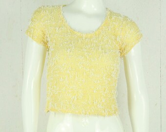 Vintage Sweater Female size S yellow white patterned short sleeve knit