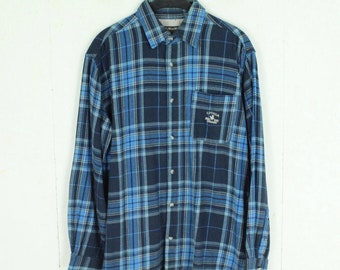 Vintage flannel shirt size L blue white checked flannel