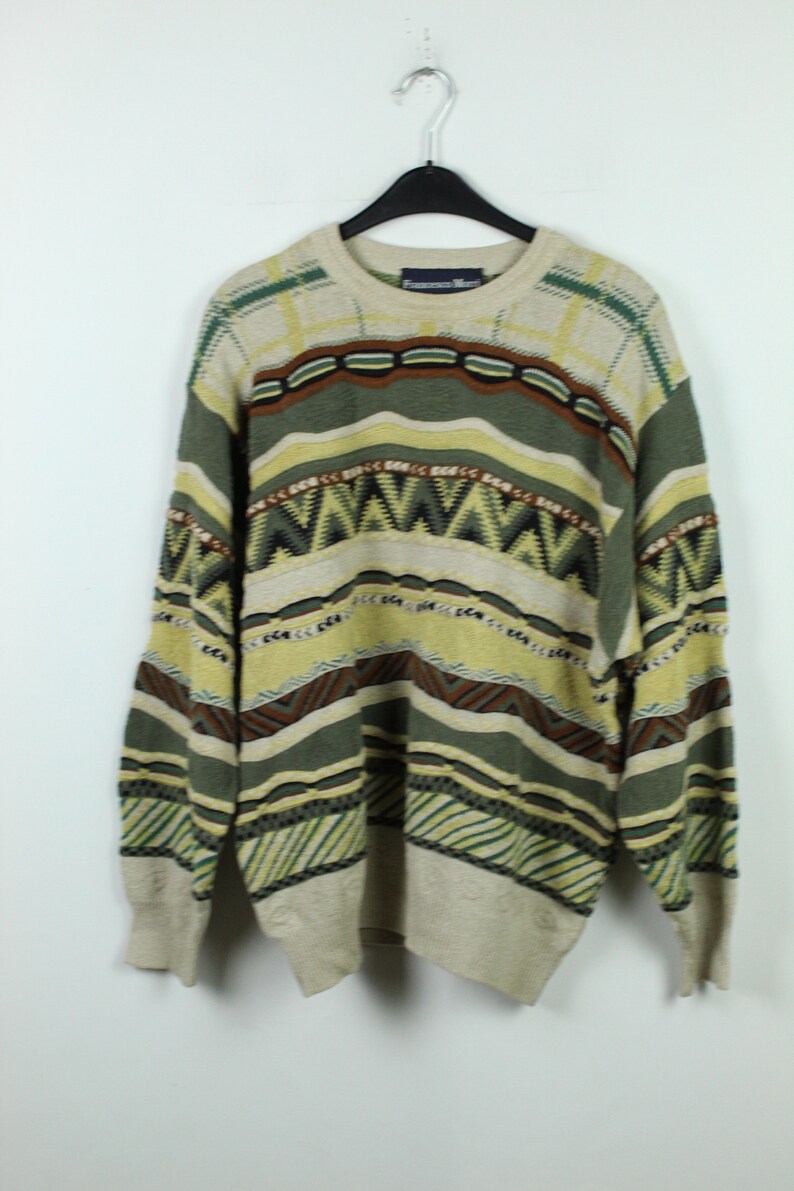 90s clothing KK10365 Size M striped pattern Vintage Sweater 90s jumper Vintage Pullover