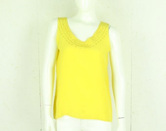 Vintage silk blouse size M yellow plain top