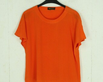 Vintage Bluse mit Seide Gr. M orange uni kurzarm