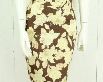 Vintage skirt size S brown beige floral high waist