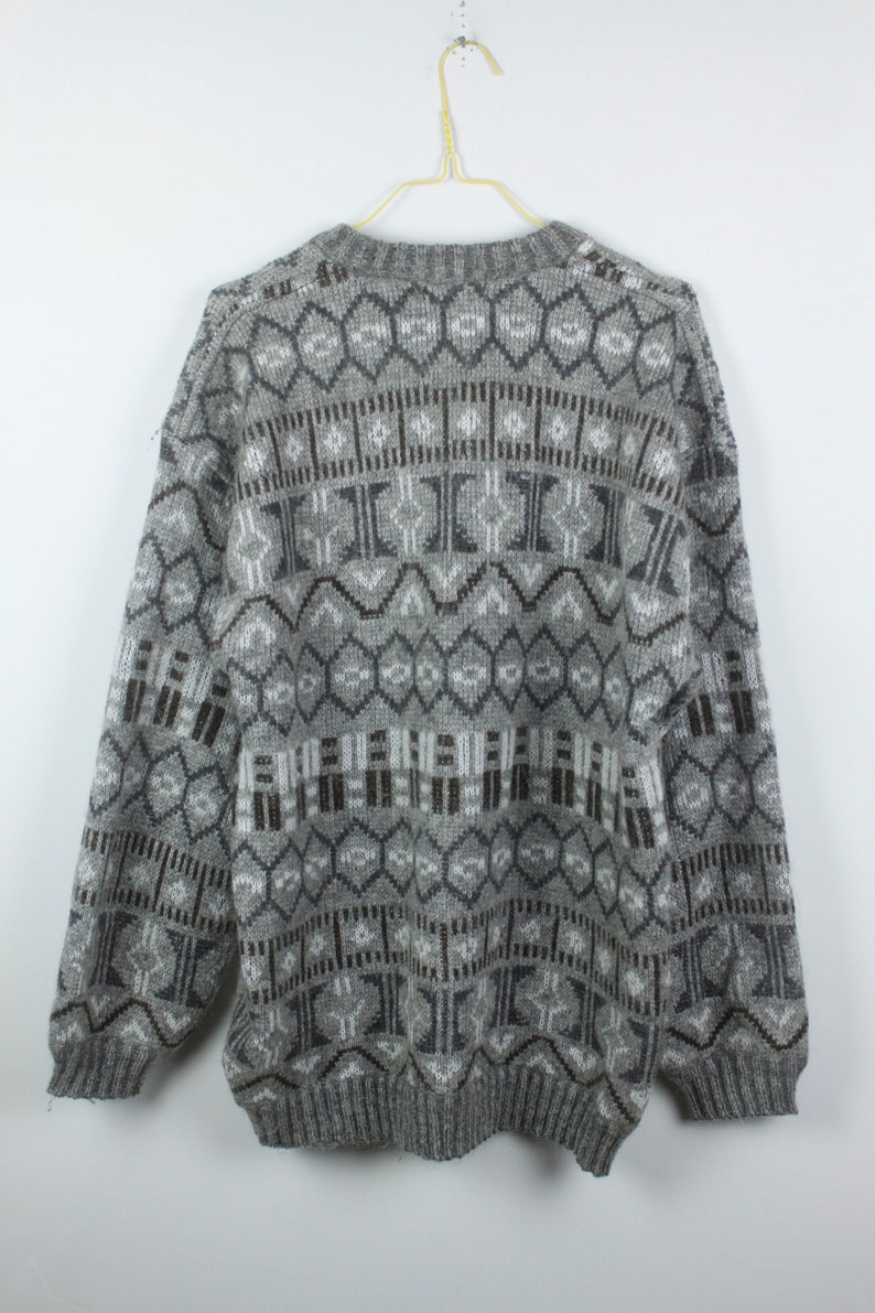 grey Vintage Sweater 90s white KK04413 Vintage Knit Pullover oversized look pattern 80s
