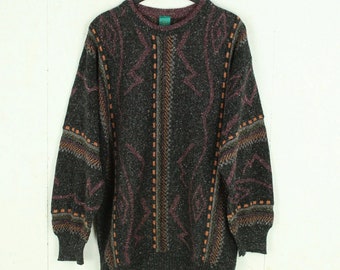 Taille du pull vintage Maille motif fou multicolore L