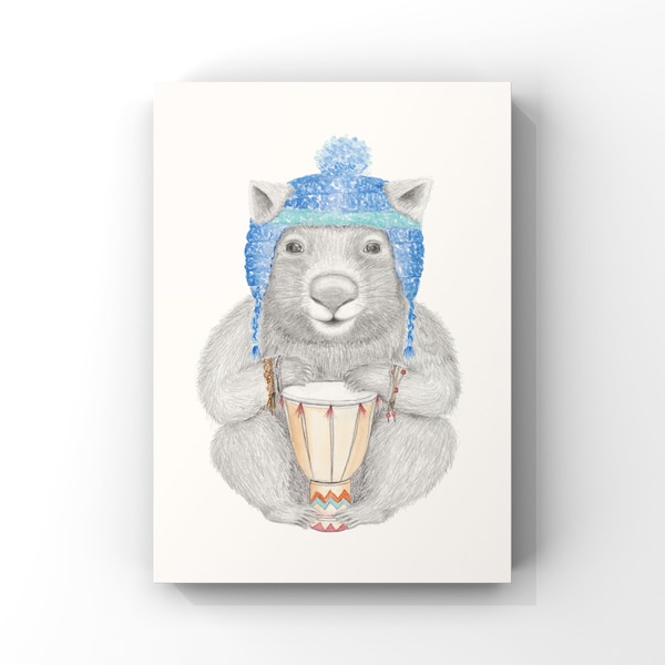 Bazyli Wombat – Wydruk artystyczny – Oryginalna dekoracja pokoju dziecięcego w stylu boho