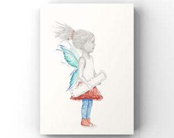 Willow the Fairy - watercolour, pencil, girl gift, skateboarder, skater, high tops, wall art, kids decor, kids room, inspirational