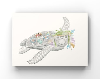 Lennard the turtle - bohemian animal,children's, fine art print, ocean creatures, travel