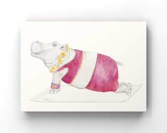 Hippopotamus Art - Art of Zoo | Yoga Art Print | Hippo kids Print | Hippopotamus Drawing | Quirky Art