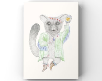 Bonnie the possum - fine art print, giclee, good vibes, dancing, girl, baby gift.