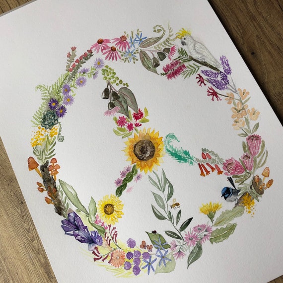Peace sign, fine art print, giclee, childrens print, wall art, whimsical art, quirky art, peace, wall art