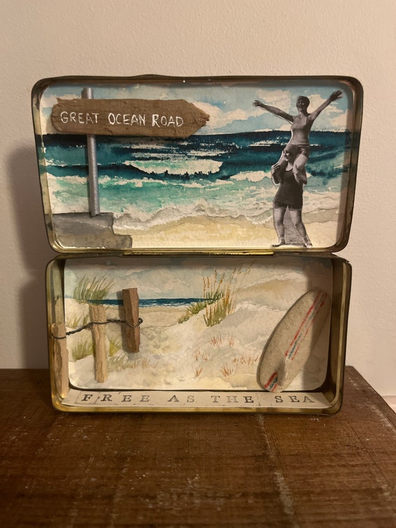 Tin art - beach art, great ocean road, watercolour art