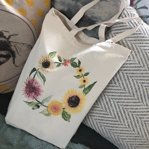 natural deluxe eco woven tote bag - Featuring circle of sunflowers