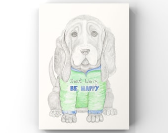 Dog, hoody, fine art print, giclee, Basset hound, puppy, dog, childrens print, wall art, sad dog, boy print, boys room, boy gift