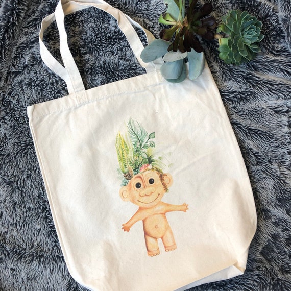 natural deluxe eco woven tote bag - featuring Greenery troll