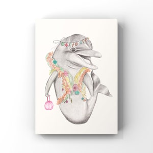 Luna the dolphin - bohemian animal,children's, fine art print, ocean creatures, travel