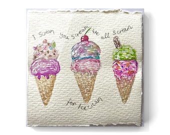 Ice cream art, original mini art, childhood memories, watercolour original, retro art