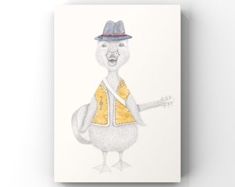 Jack the Duck - Bohemian, Hippy, Childrens Print, fine art print, giclee print, guitar, musician, music