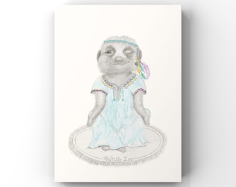 Frankie The Meerkat, meditating, fine art print, giclee, Bohemian,Hippy, Animal