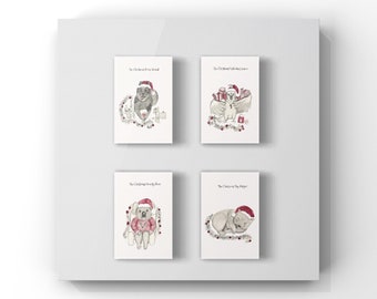 Set of 4 Christmas gift cards - dog, cockatoo, wombat, koala