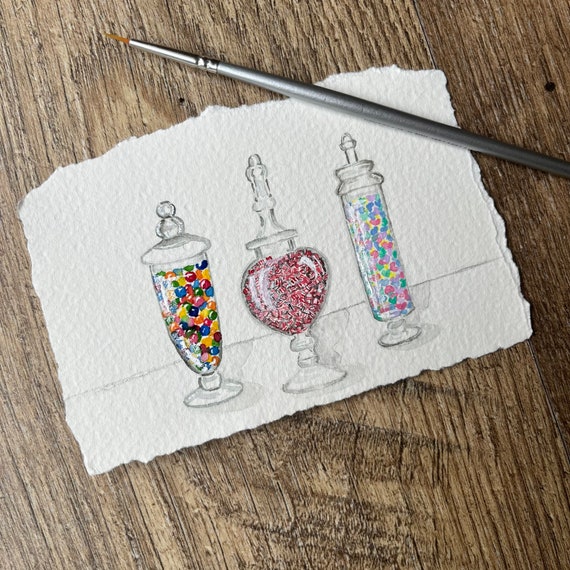 Lolly art, original mini art, childhood memories, watercolour original, retro art, vintage lollies